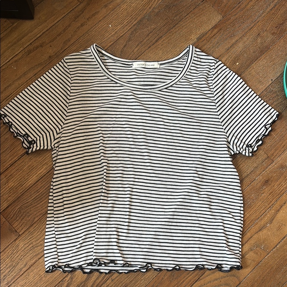 Sophie Rue Black and White Cropped Ruffled T-Shirt